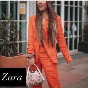 Zara Women's Orange Crochet Pants Size Large NWT
